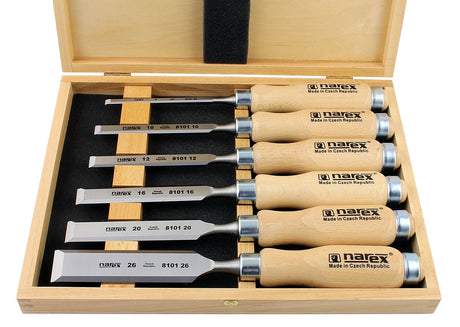 Narex Beveled Edge Cabinet Chisels Set of 6 with Case