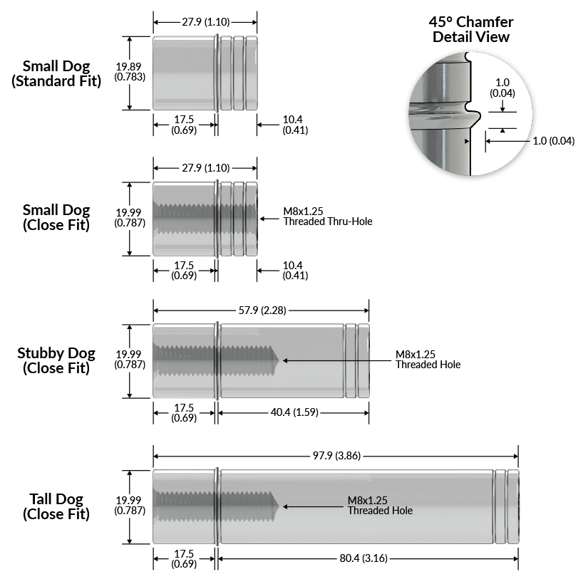 TSO Products Chamfer Bench Dog, Close Fit, Tall (Set of 2)