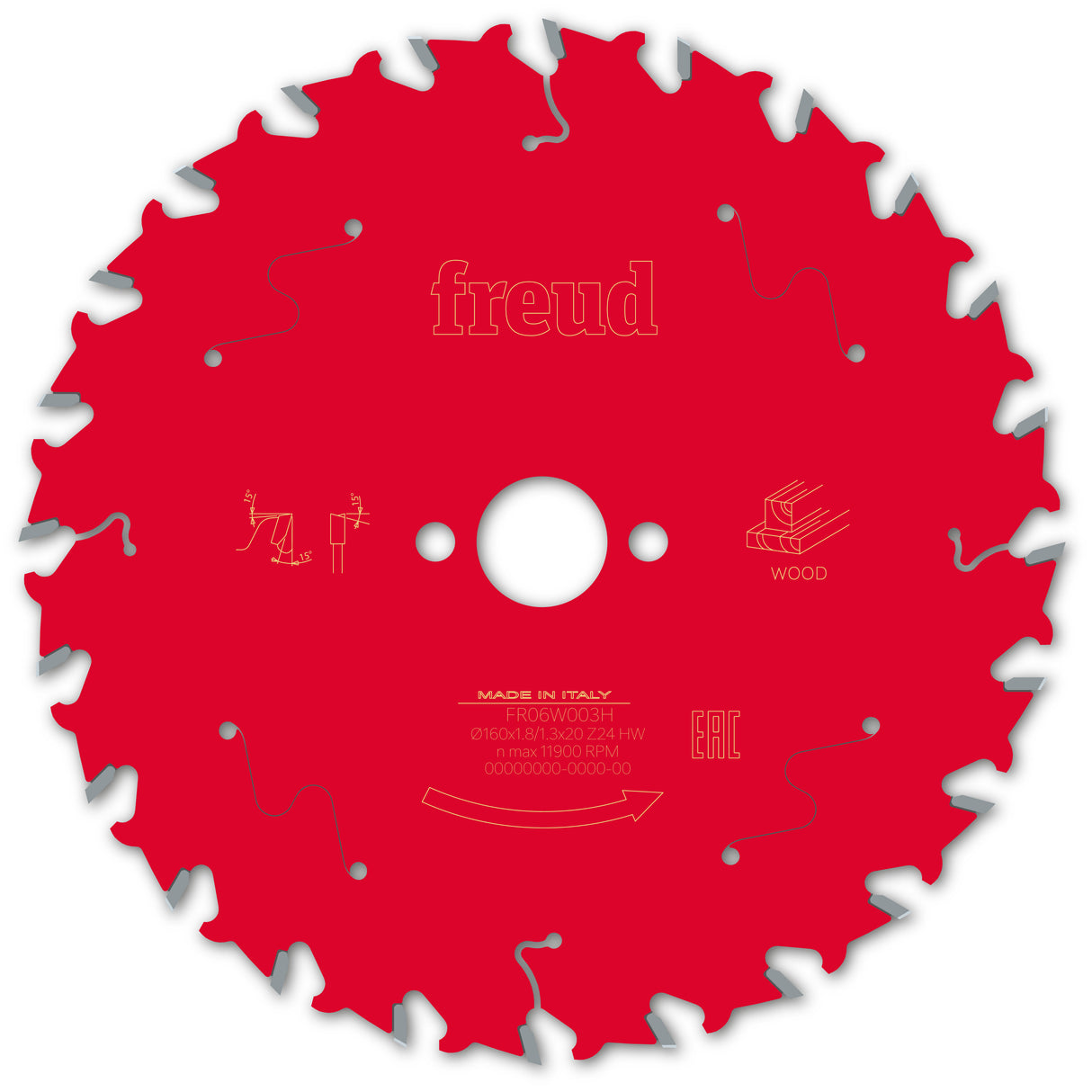 Freud Rip Cut Circular Saw Blade - 160mm Diameter - 24 Tooth - 20mm Bore - FR06-W003H