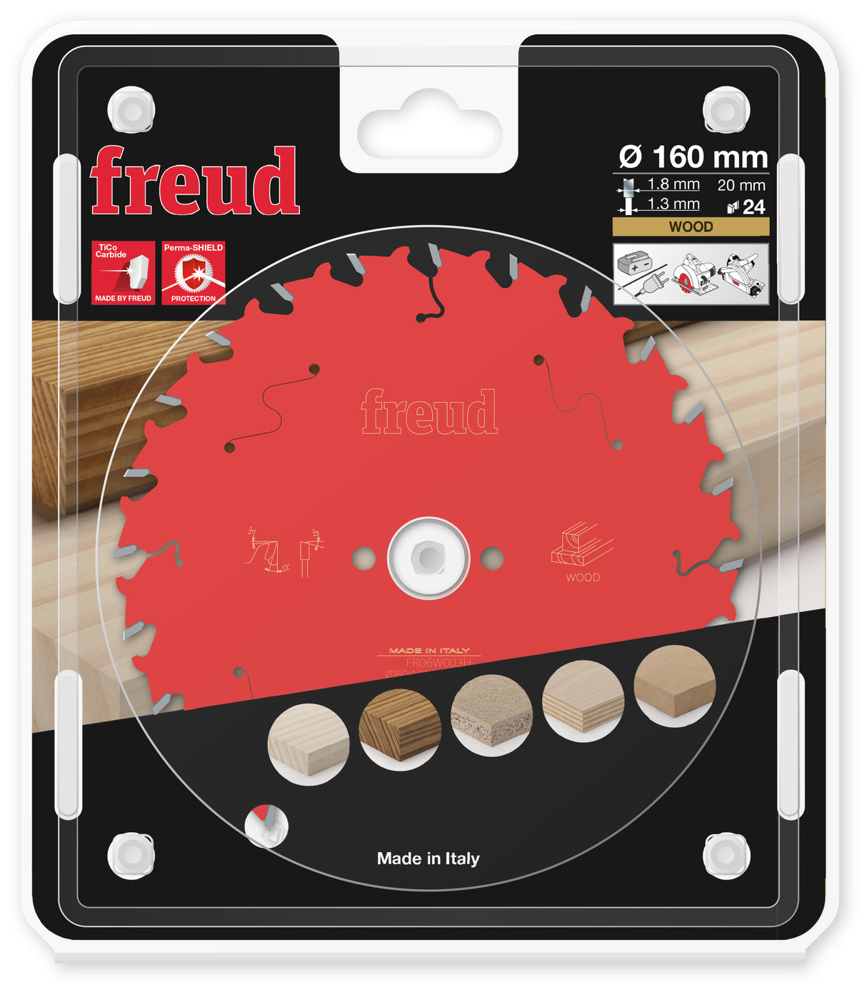 Freud Rip Cut Circular Saw Blade - 160mm Diameter - 24 Tooth - 20mm Bore - FR06-W003H