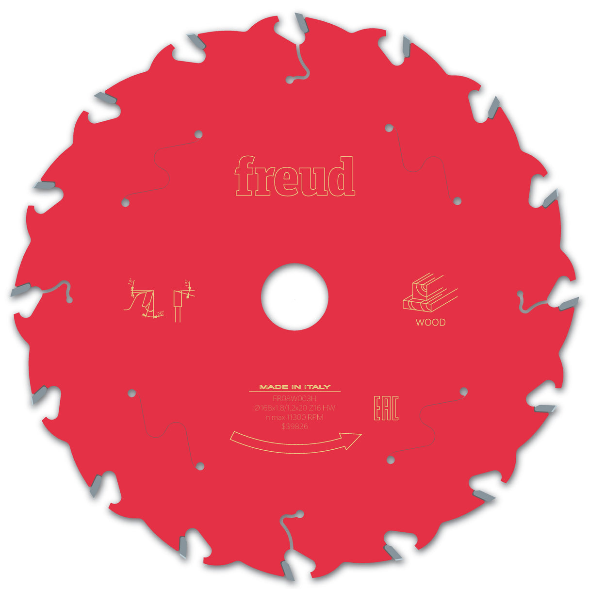 Freud Circular Saw Blade - 168mm Diameter - 16 Tooth - 20mm Bore - Wood - FR08 W003H
