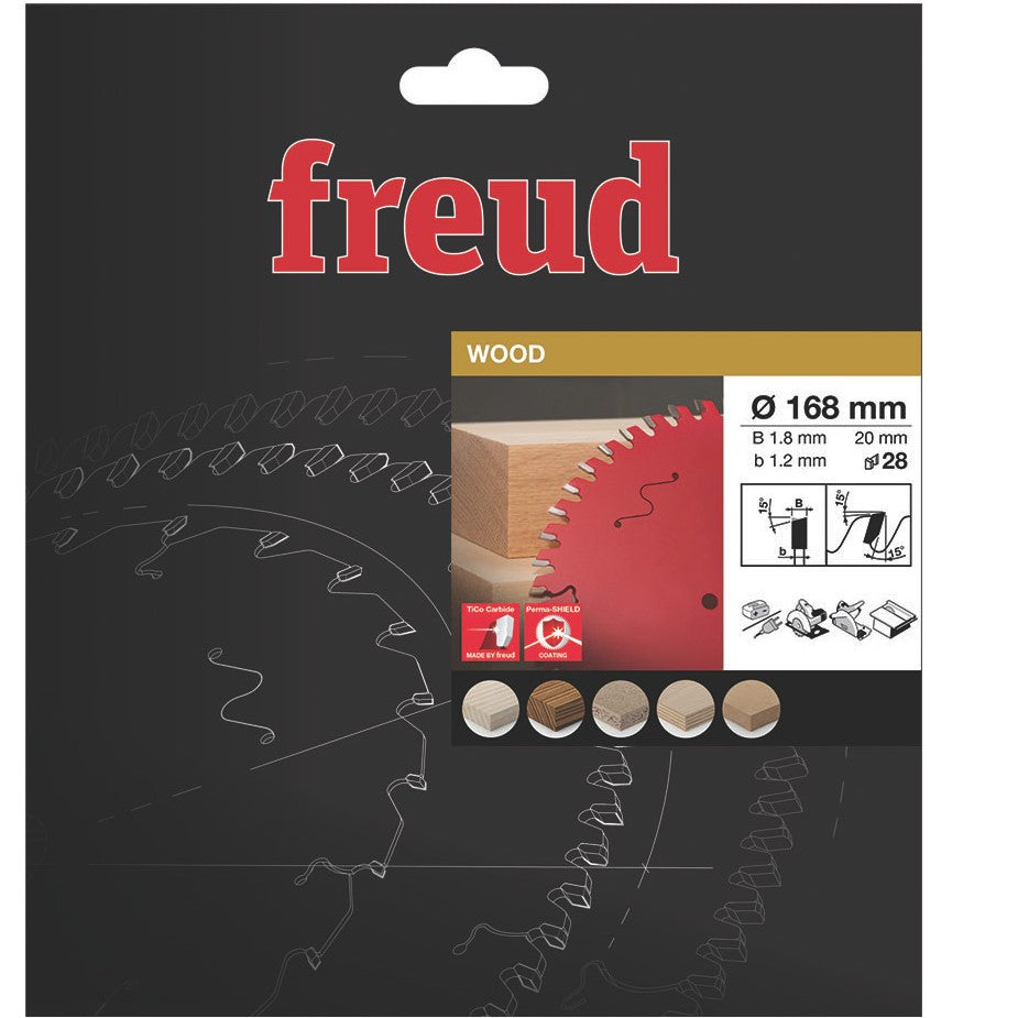Freud Circular Saw Blade - 168mm Diameter - 28 Tooth - 20mm Bore - Wood - FR08 W004H