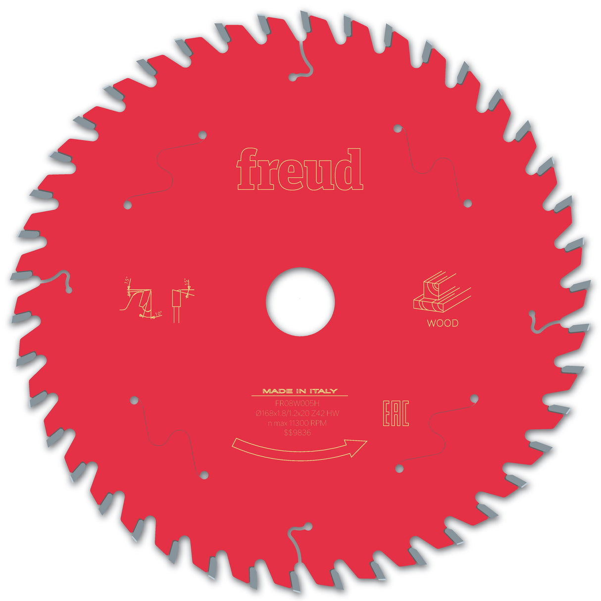Freud Circular Saw Blade - 168mm Diameter - 42 Tooth - 20mm Bore - Wood - FR08 W005H