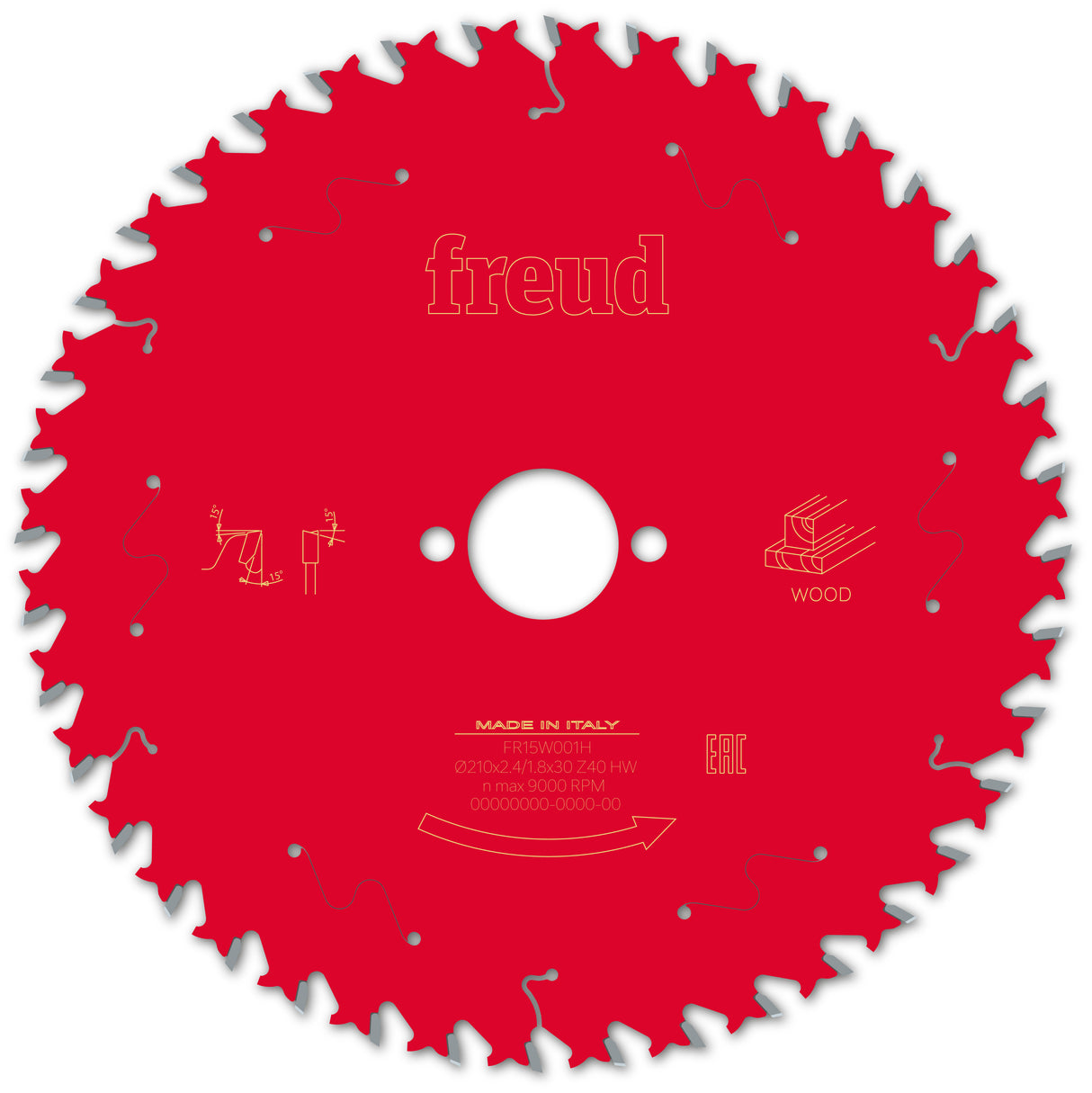 Freud General Purpose Circular Saw Blade - 210mm Diameter - 40 Tooth - 30mm Bore - FR15-W001H