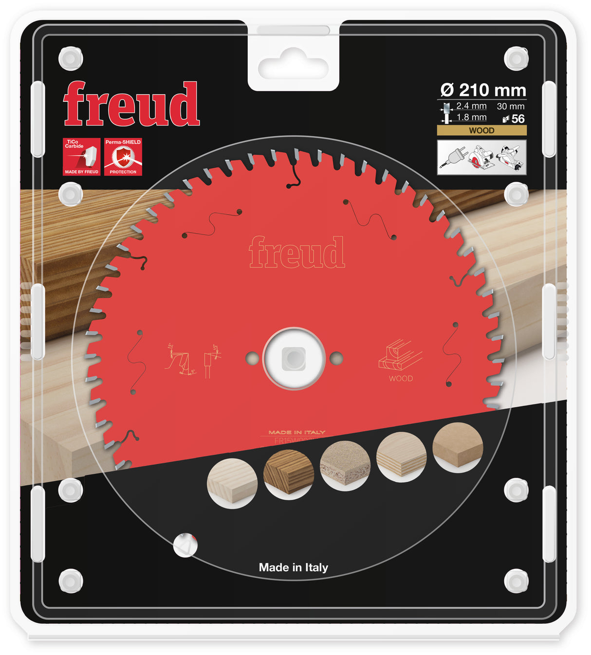 Freud Timber Fine Cut Off Circular Saw Blade - 210mm Diameter - 56 Tooth - 30mm Bore - FR15-W002H