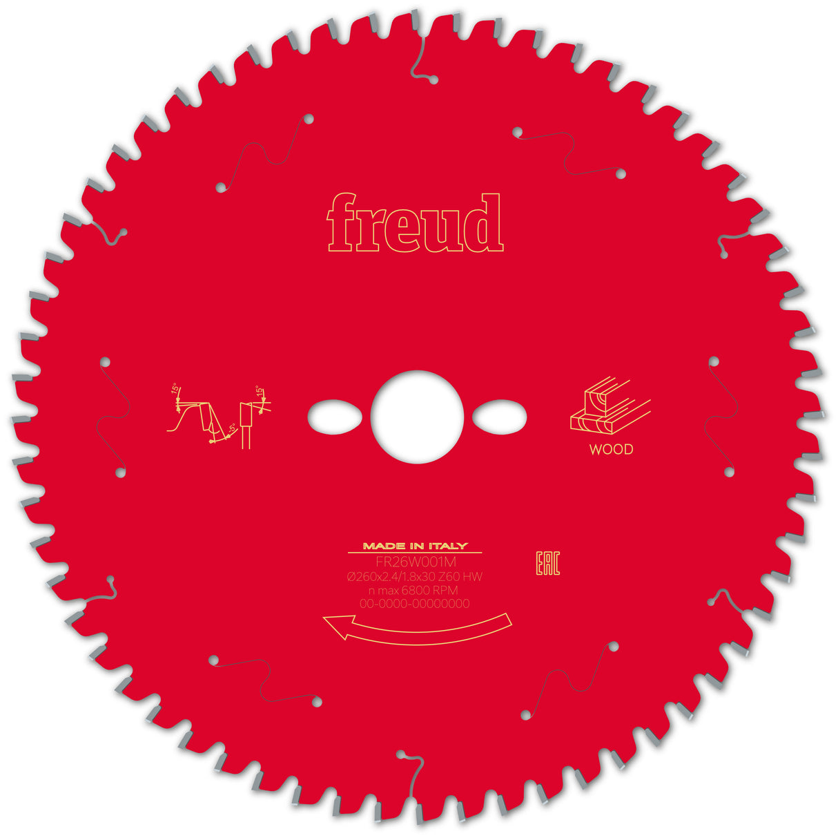 Freud Timber Fine Cut Off Mitre Saw Blade - 260mm Diameter - 60 Tooth - 30mm Bore - FR26-W001M