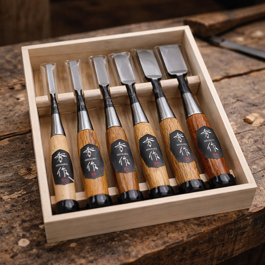 Shusaku Japanese Oire Chisels Set of 6 with Wooden Case