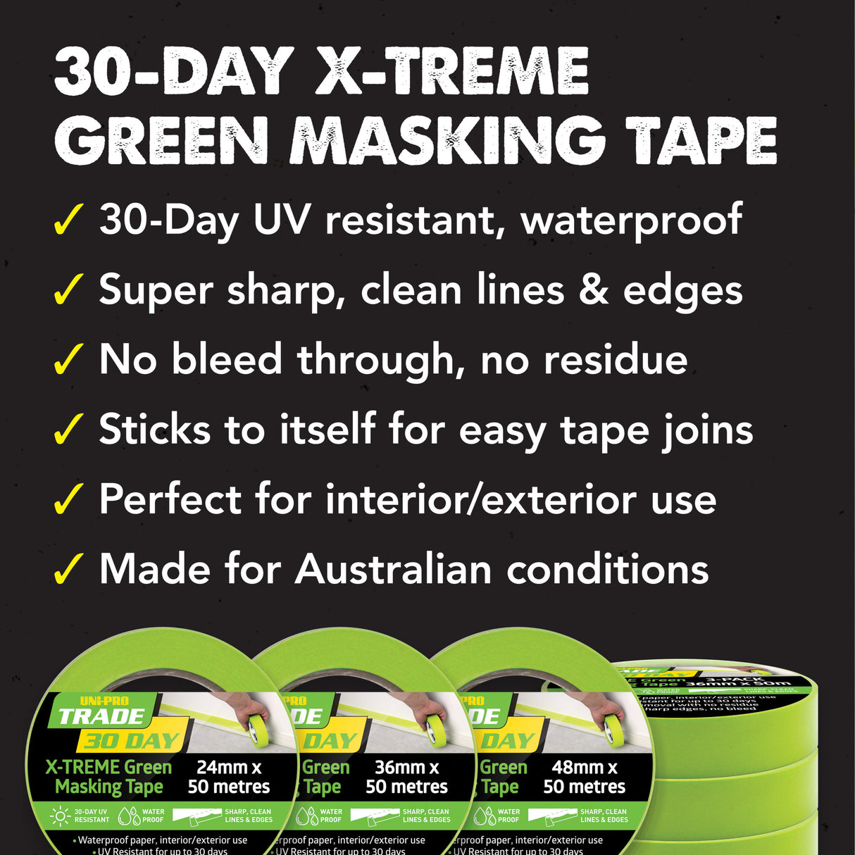 Uni-Pro Trade 30 Day X-TREME Green Masking Tape 24mm x 50m