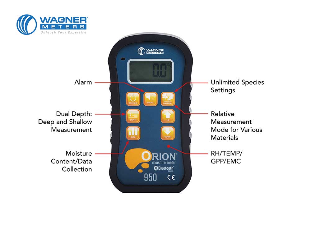 Wagner Orion 950 Smart Pinless Wood Moisture Metre with EMC Calculator Temperature RH Sensor