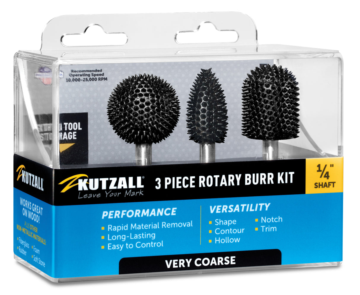 Kutzall 3 Piece Very Coarse Burr Kit - 1/4" Shank
