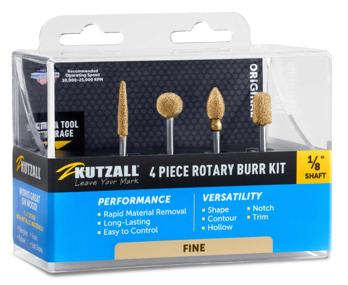 Kutzall 4 Piece Fine Burr Kit - 1/8" Shank