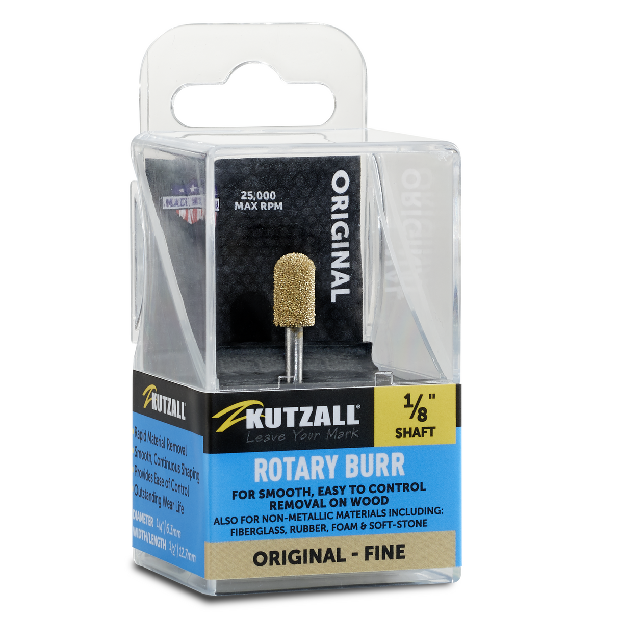 Kutzall 1/4" x 1/2" Ball Nose Burr - 1/8" Shank