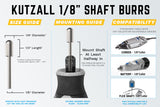 Kutzall 1/4" x 1/2" Ball Nose Burr - 1/8" Shank