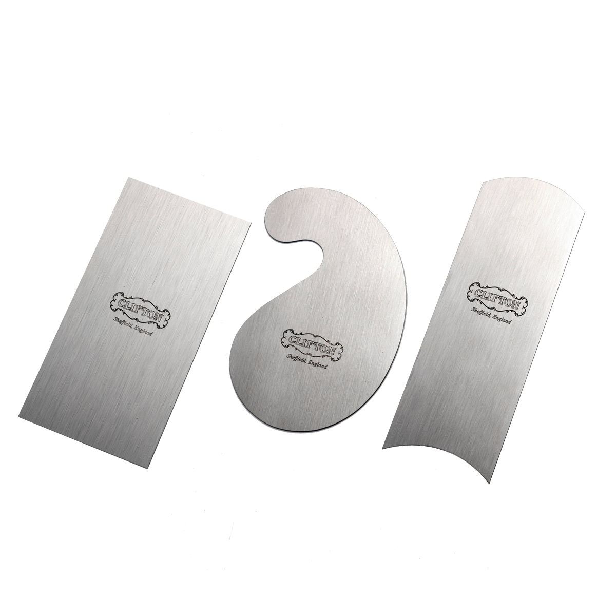 Clifton Fine Scraper Set 0.015"/0.38mm Thick Premium Mixed Cabinet Scrapers - 3 Piece Set