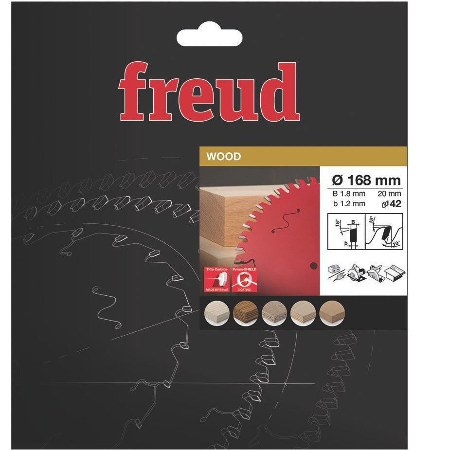 Freud Circular Saw Blade - 168mm Diameter - 42 Tooth - 20mm Bore - Wood - FR08 W005H