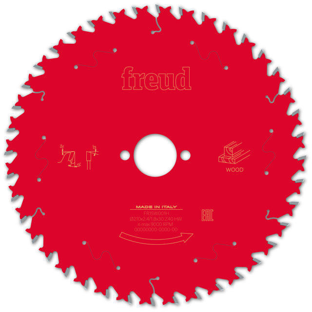 Freud General Purpose Circular Saw Blade - 210mm Diameter - 40 Tooth - 30mm Bore - FR15-W001H