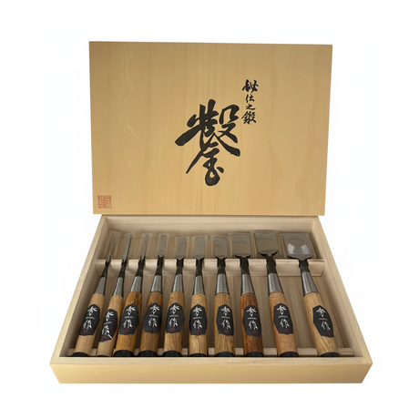 Shusaku Japanese Oire Chisels Set of 10 with Wooden Case