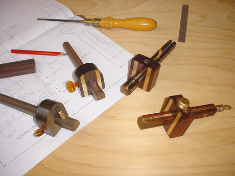 Screwslide Mortise & Marking Gauge with Plated & Shield Head in Rosewood / Walnut 14C by Joseph Marples