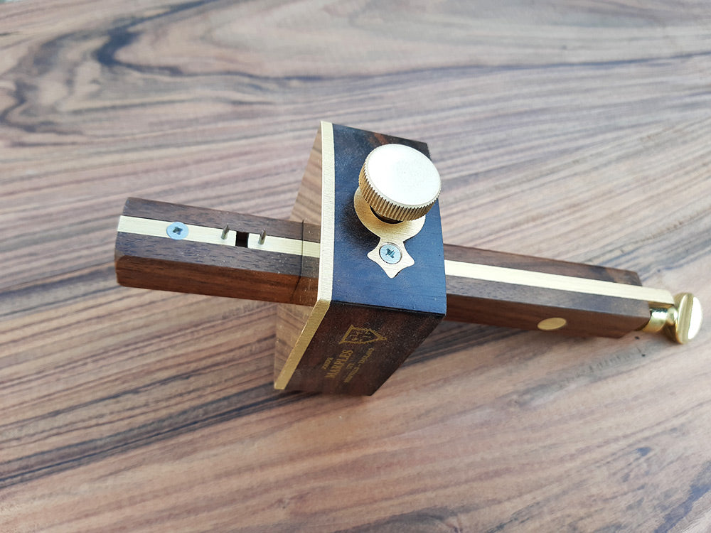 Trial 1 Range Brass Plated Faced Rosewood / Walnut Mortise + Marking Gauge with Screwslide T14 Joseph Marples