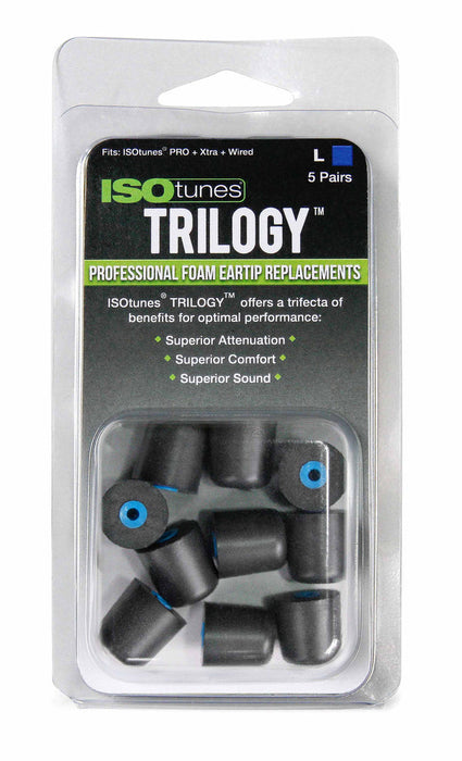 ISOtunes TRILOGY Replacement Foam Ear Tips Large (Blue Core) - 5 Pair/Packs